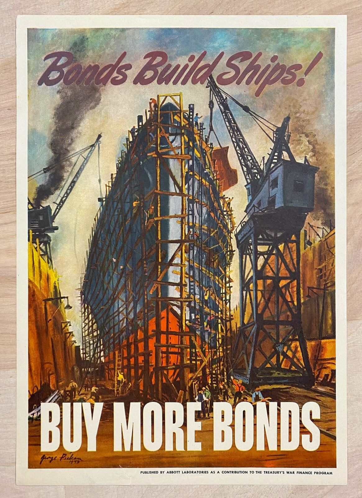 1943 Bonds Build Ships BUY MORE BONDS Poster George Picken Abbott Laboratories
