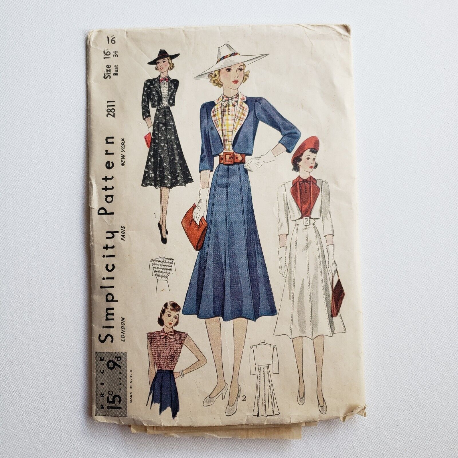 1930s 1940s Vintage Simplicty 2811 Skirt Jacket Bolero Ruched Novelty Blouse
