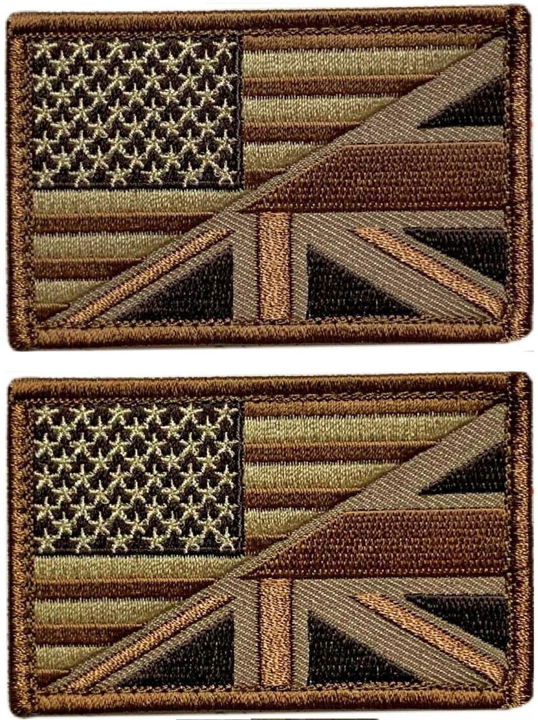 USA UK Flag British American Flag Subdued Morale Patch |2PC HOOK BACKING  3\