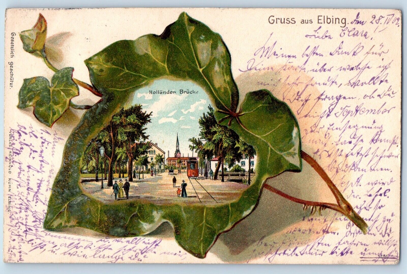 Elbląg Poland Postcard Greetings from Elbing Hollanden Bridge 1902 posted