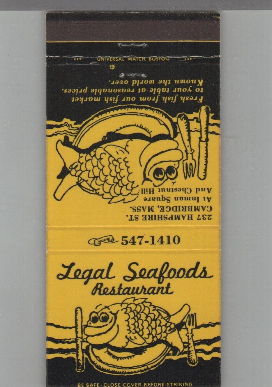 Matchbook Cover Legal Seafoods Restaurant Cambridge, MA