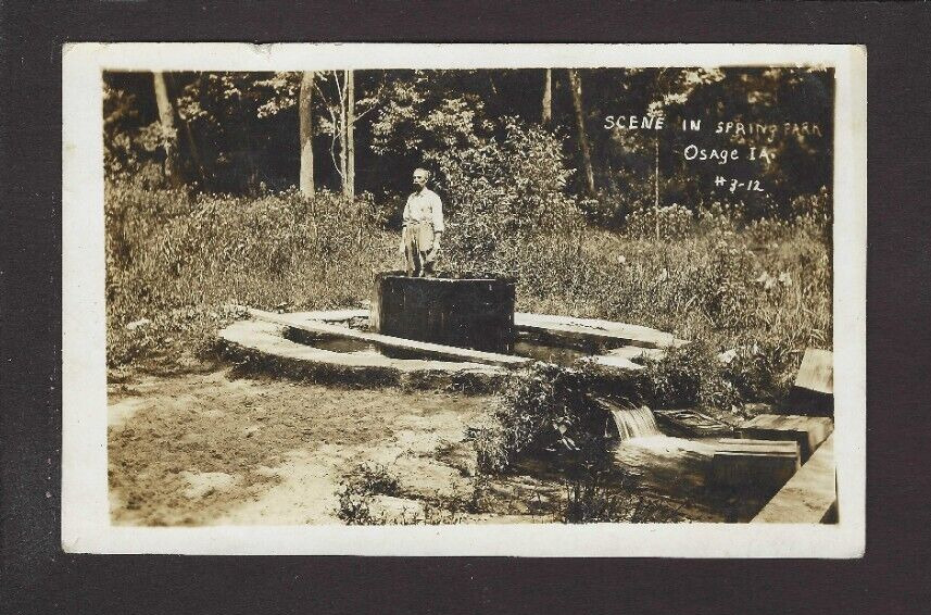 Osage Iowa IA 1912 RPPC Man Standing in Spring Park Well, Wanna Take a Drink?