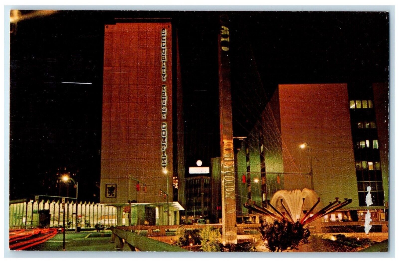 Rochester New York NY Postcard Striking Night Scene Liberty Pole Business c1960