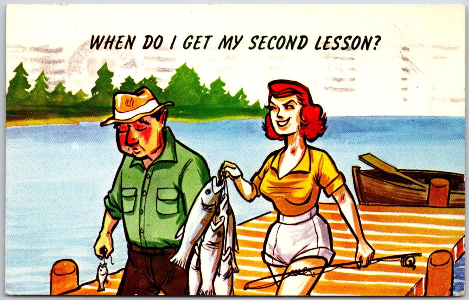 When Do I Get My Second Lesson, Woman With Fish, Comic - Postcard