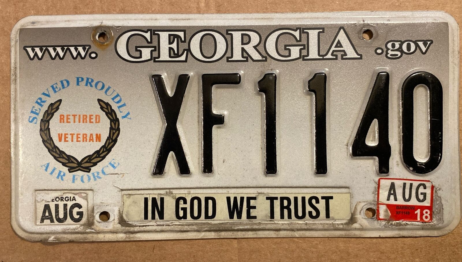 2018 Georgia license plate - US Air Force Retired Veteran military