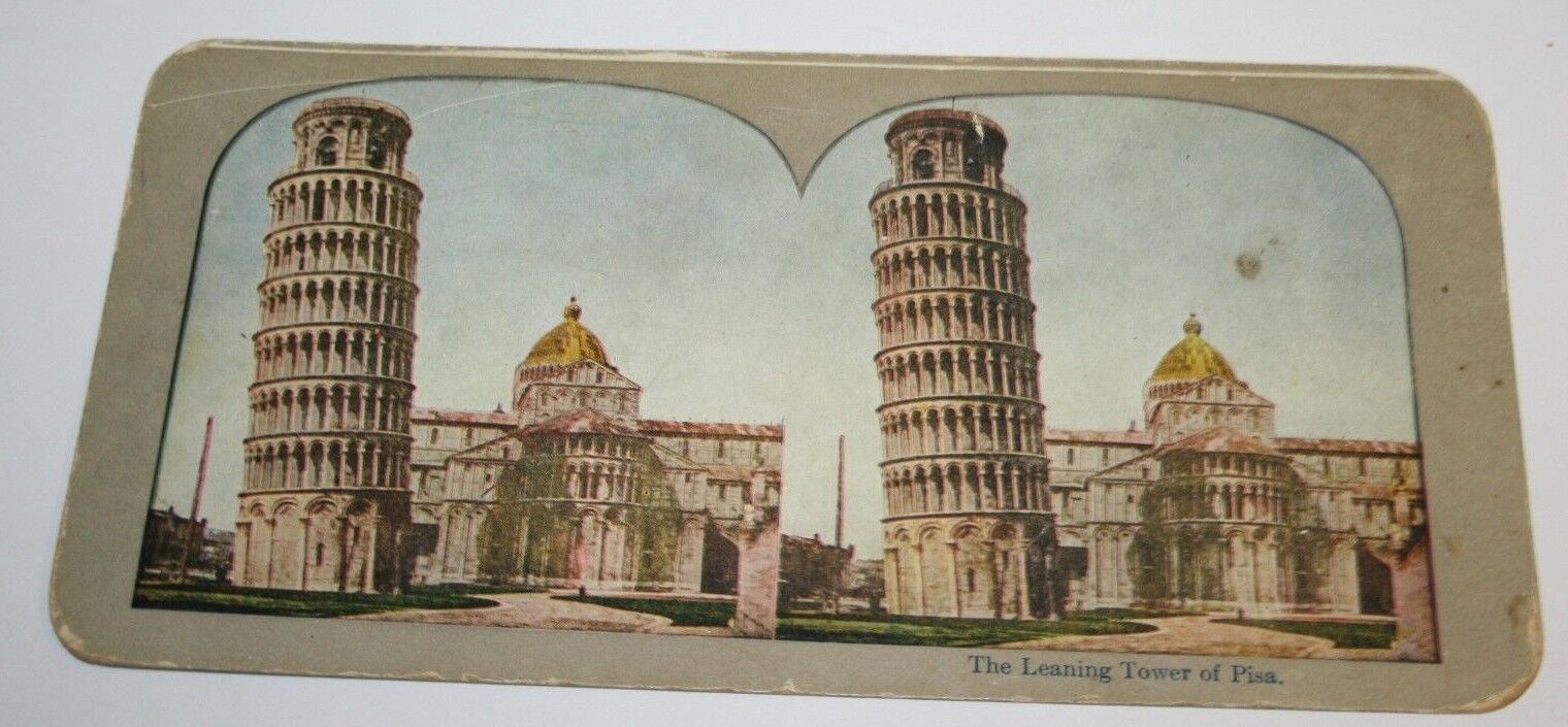 Rare Beautiful ORIGINAL Antique 1900`s Leaning Tower Of Pisa Stereoview Italy