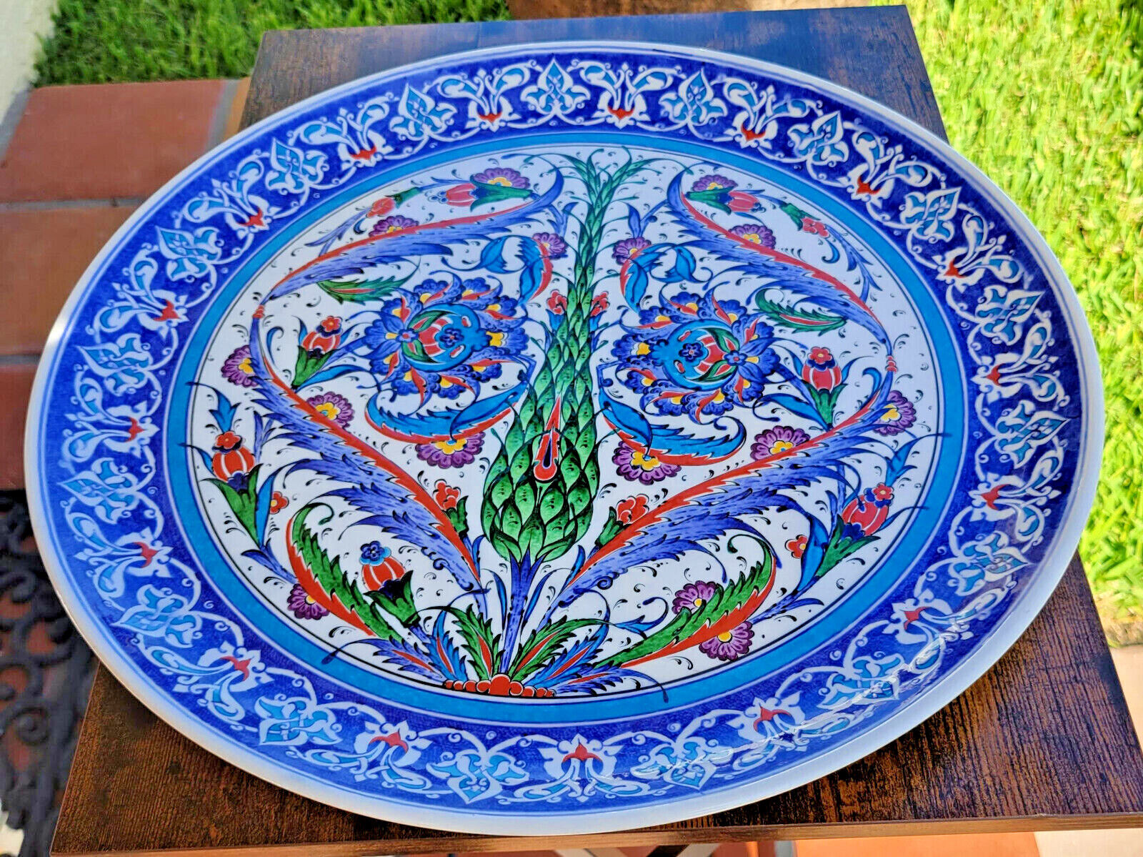 KUTAHYA PORCELAIN Handmade Turkish Plate 16” diameter Artist Signed