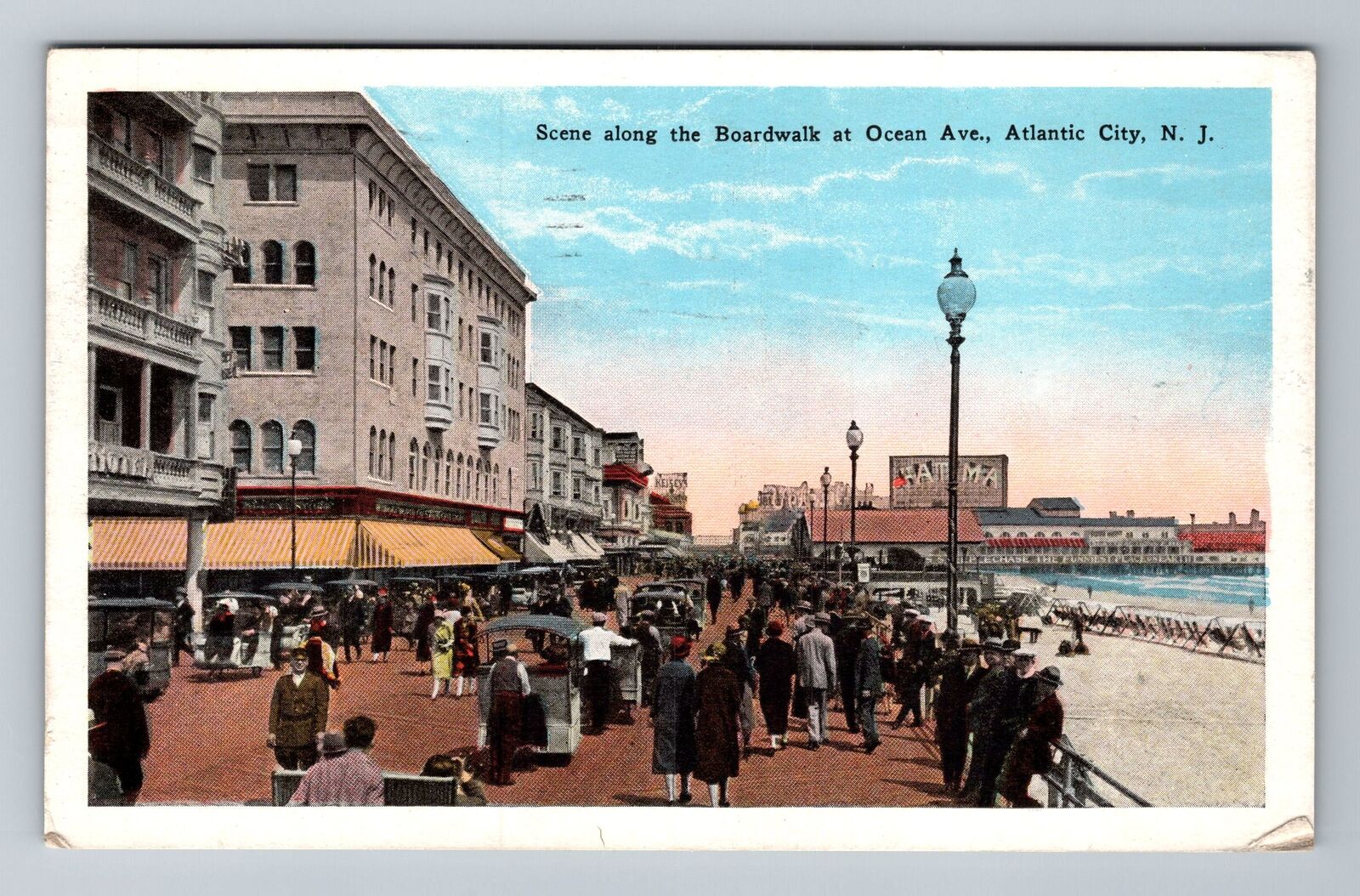Atlantic City NJ-New Jersey, Boardwalk At Ocean Avenue, c1926 Vintage Postcard