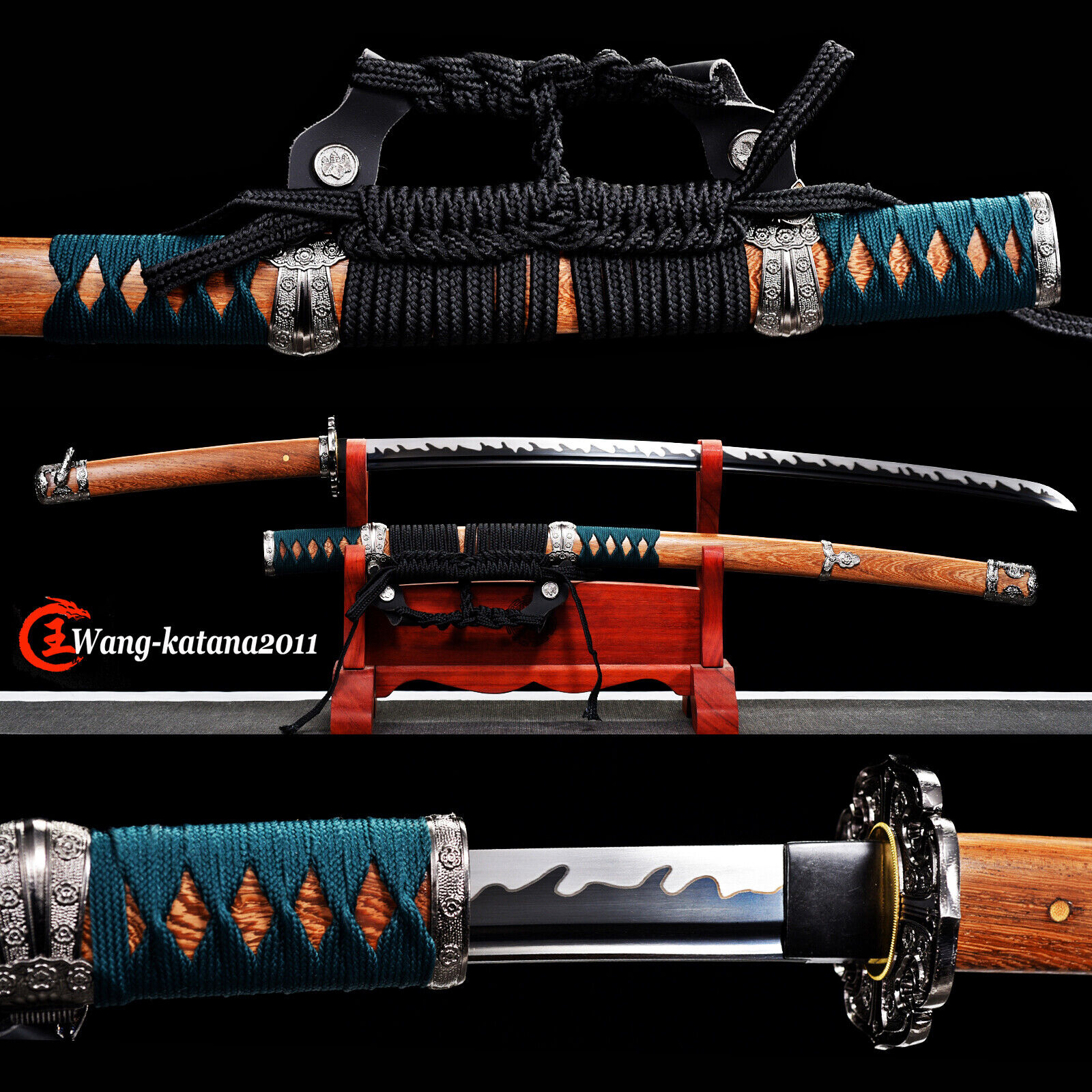 Rosewood Tachi Black T10 Carbon Steel Japanese Samurai Handmade Functional Sword