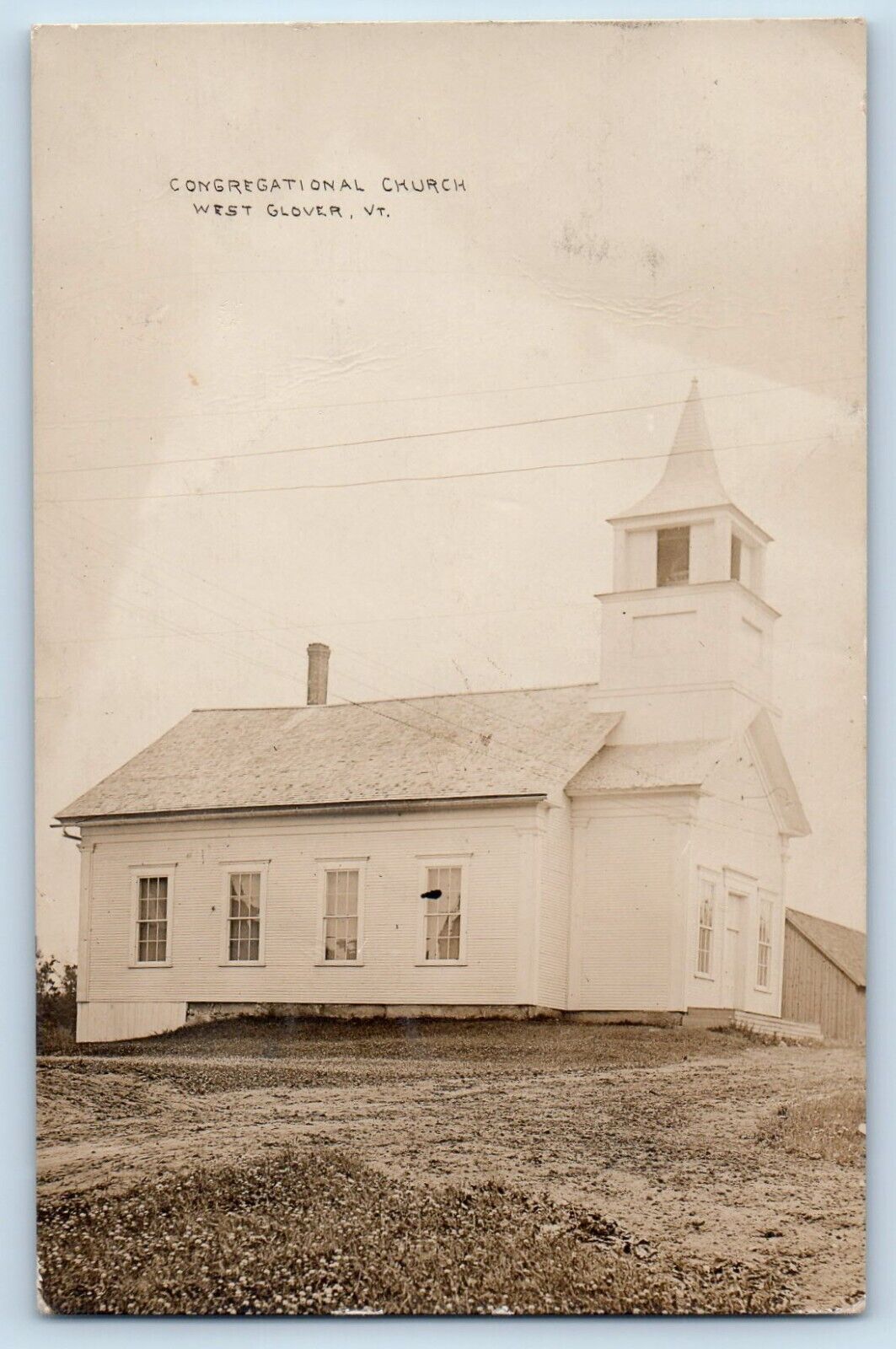 West Glover Vermont VT Postcard RPPC Photo Congregational Church 1918 Antique