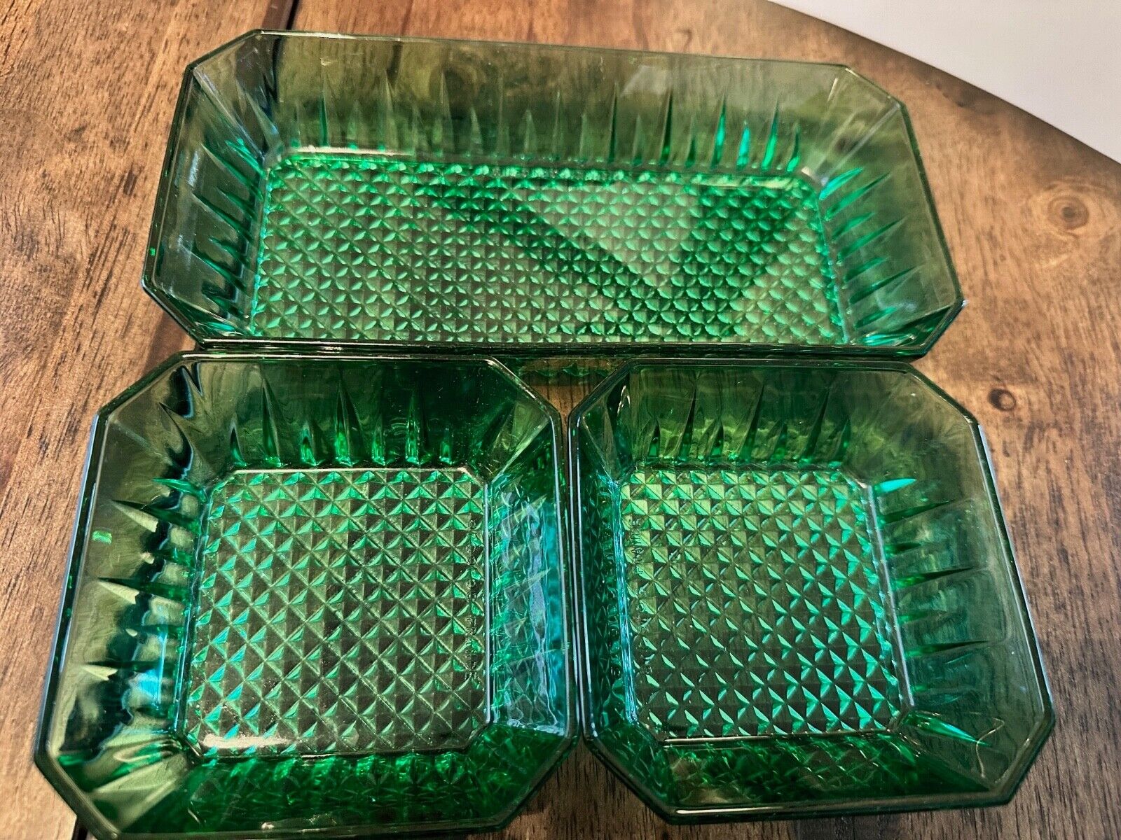 Set of 3 Vintage Emerald Green Arcoroc French Serving Dishes Trays MCM, Rare