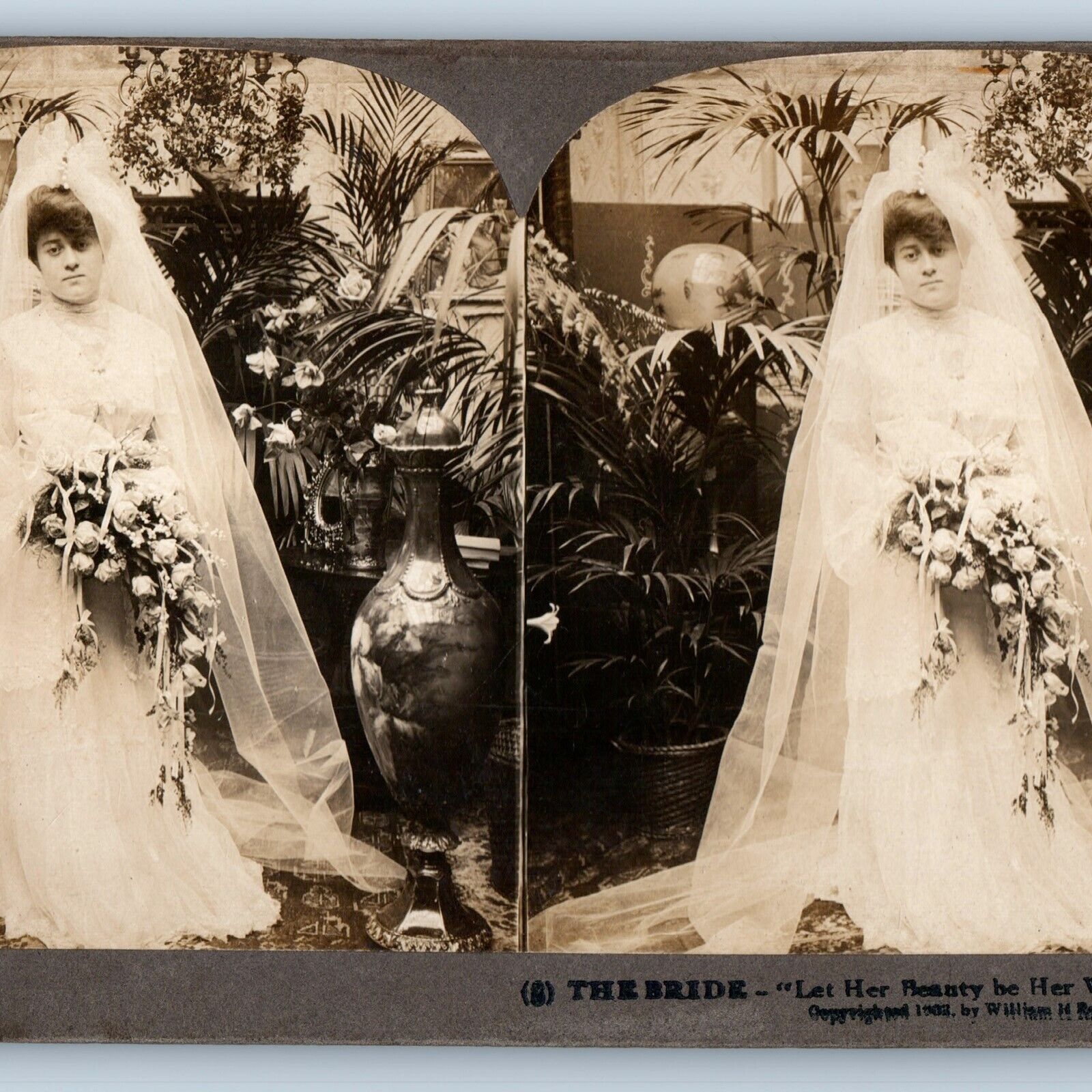 1903 New Bride Marriage Classy Wedding Stereoview Real Photo William Rau V32