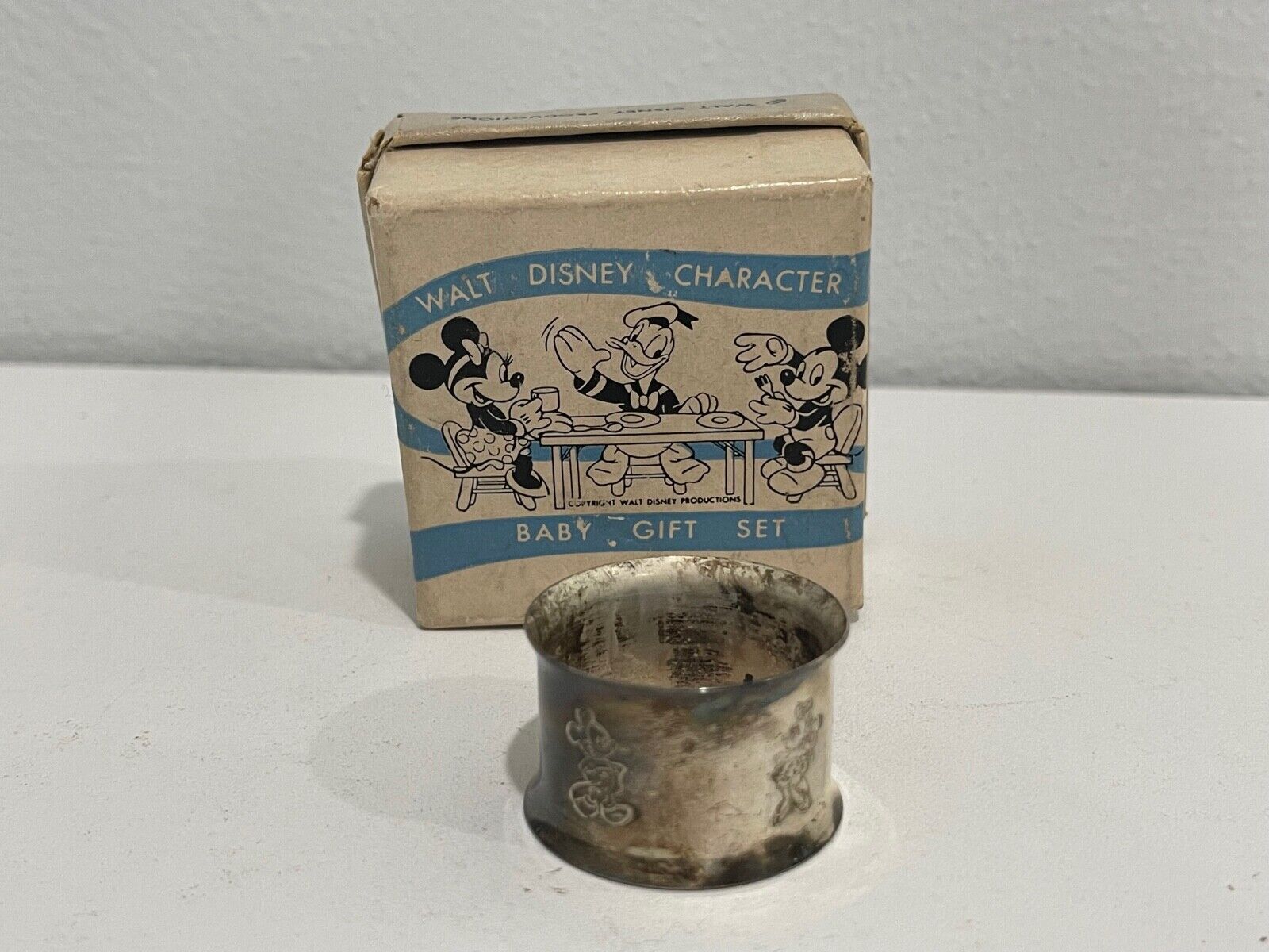 Vintage Disney Silvercraft Baby Gift Set Napkin Ring Mickey & Minnie Mouse w Box