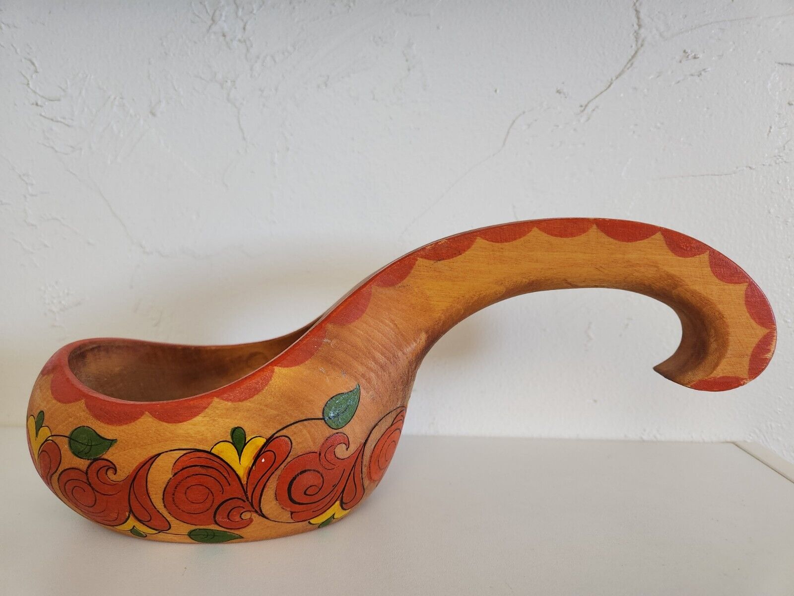 Vintage Russian Hand Painted Wooden Ladle Cup
