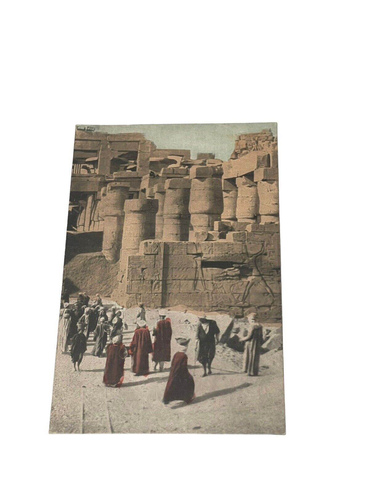 Early 1900s Postcard Laborers Excavating the Temple of Ammon Karnak Luxor Egypt