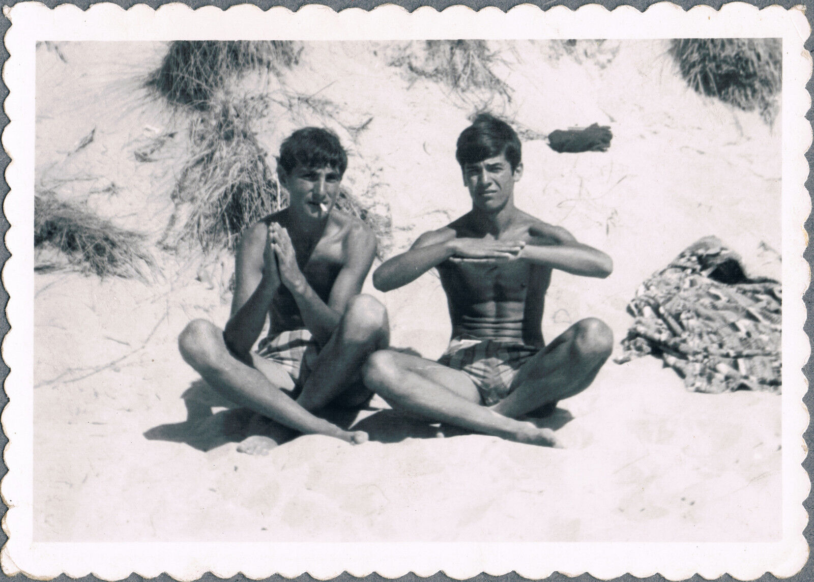 Shirtless Guys Trunks Bulge Muscle Affectionate Men Gay Interest Vintage Photo
