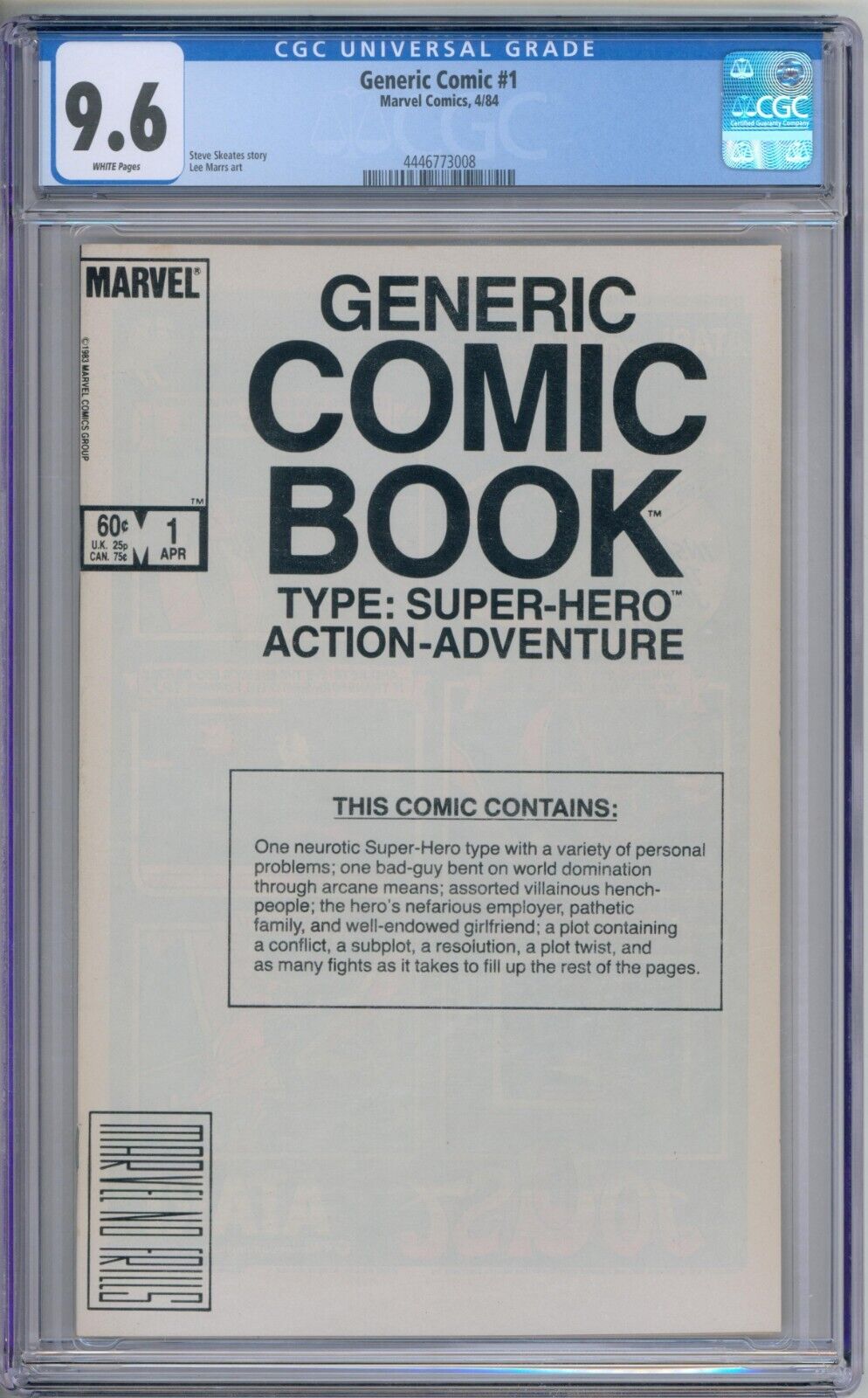 Generic Comic 1 CGC Graded 9.6 NM+ Marvel Comics 1984