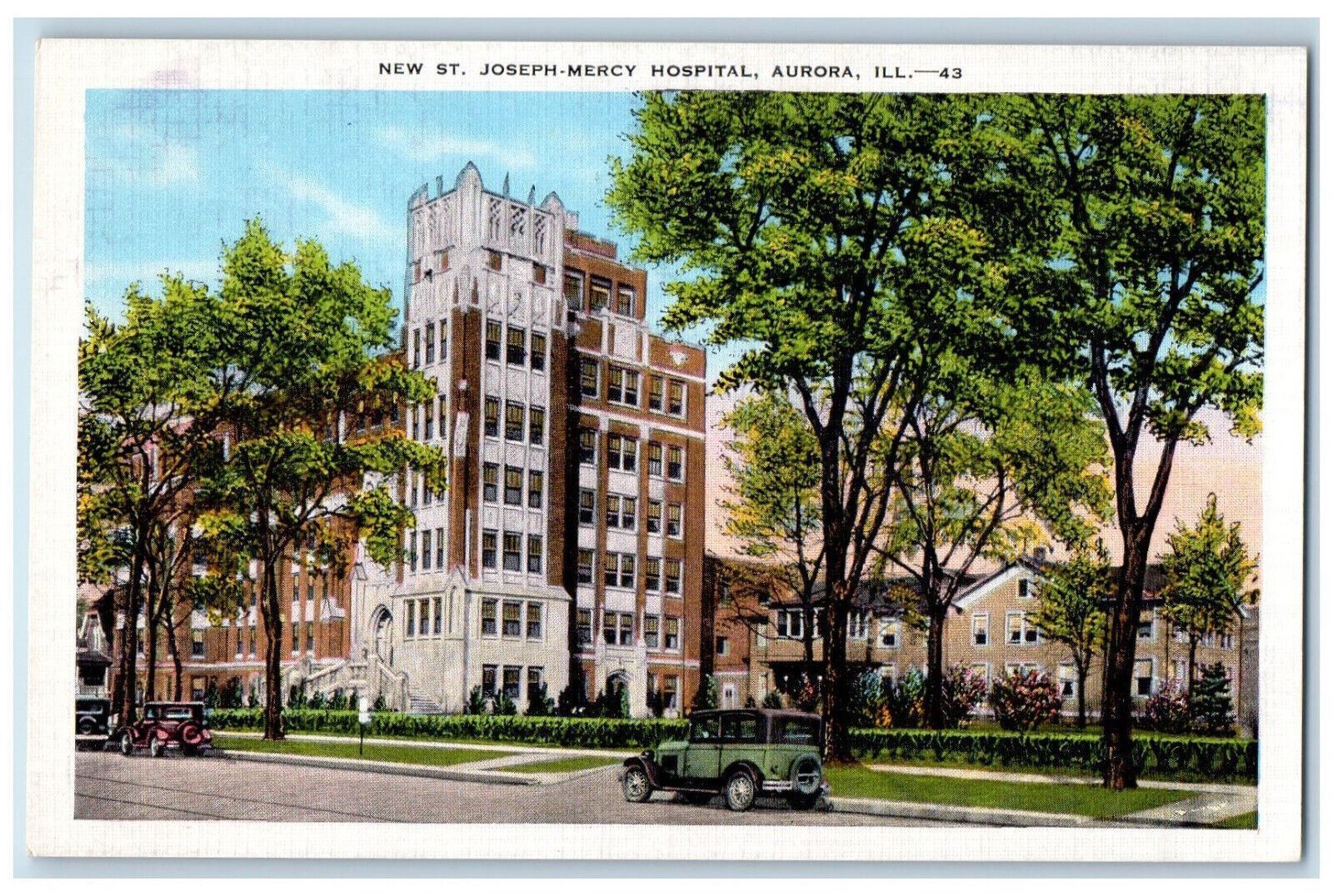 c1930s New St. Joseph-Mercy Hospital Aurora Illinois IL Vintage Postcard