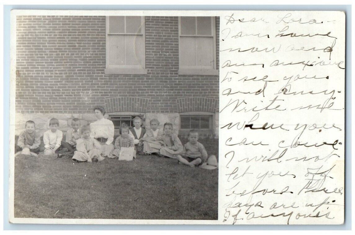 c1910\'s School Children Students Teacher DPO Milnor PA RPPC Photo Postcard