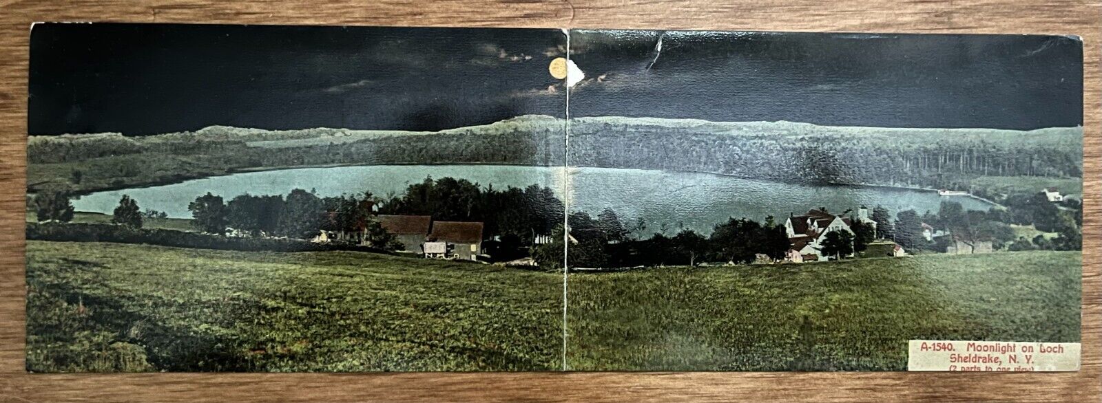 Folding Postcard Panorama Moonlight on Loch Sheldrake N.Y. *C7750