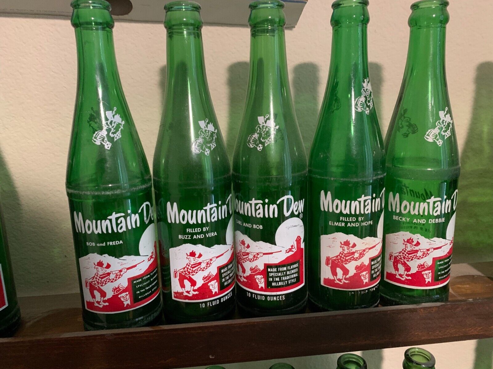 Lot of 5 Vintage Mountain Dew Bottles w/ Unique Names