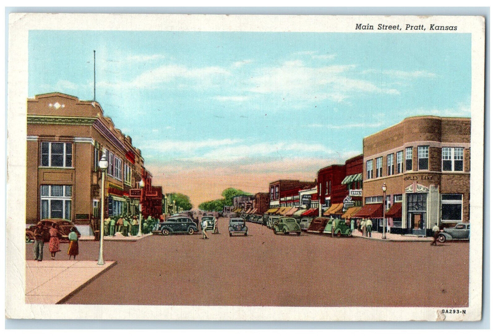 1947 Business Section Main Street Pratt Kansas KS Vintage Posted Postcard