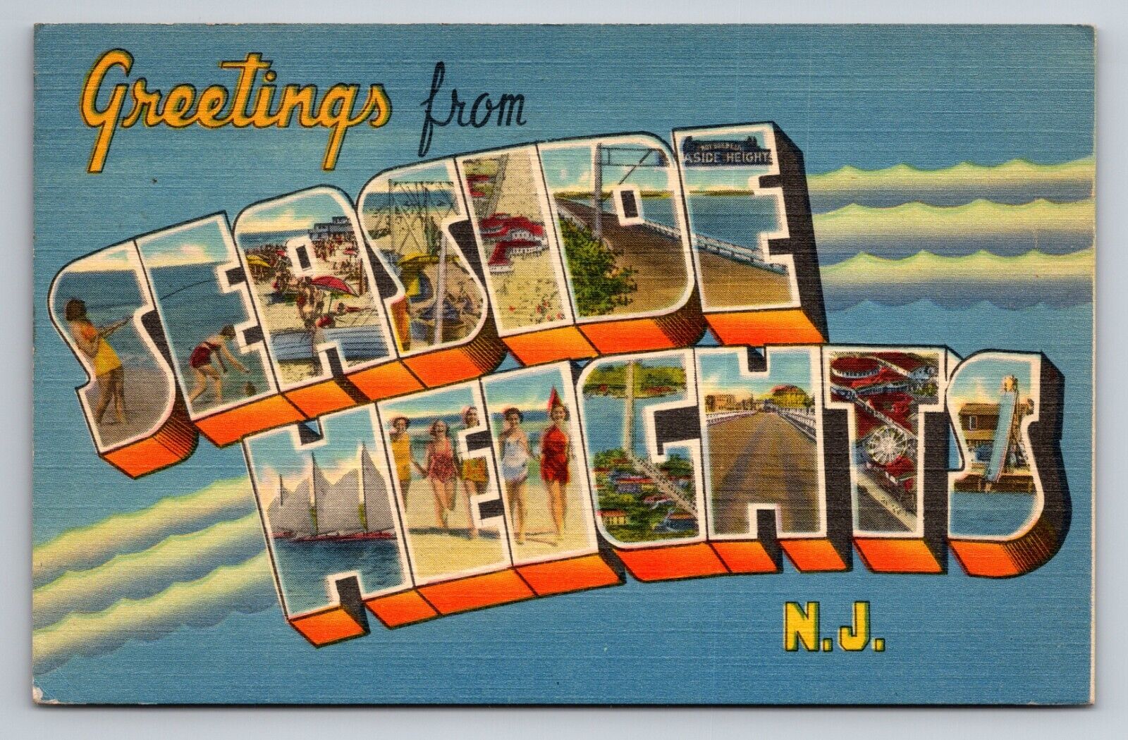 Greetings From Seaside Heights New Jersey Posted 1944 Linen Postcard