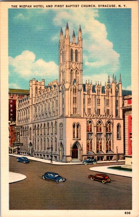  Postcard The Mizpah Hotel & First Baptist Church Syracuse NY New York     G-484