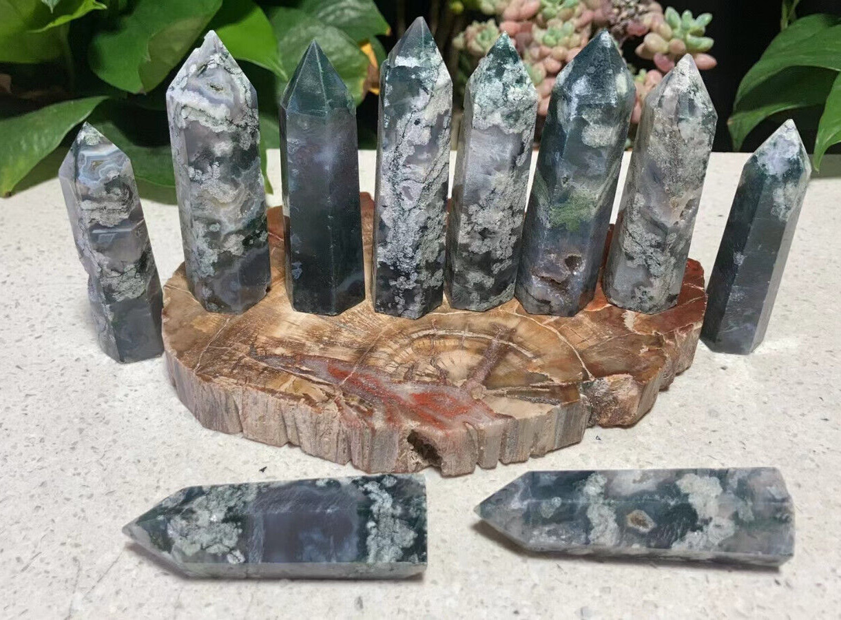 Wholesale Lot 10PCS 1.1Lb Natural moss agate Obelisk Tower point crystal Healing