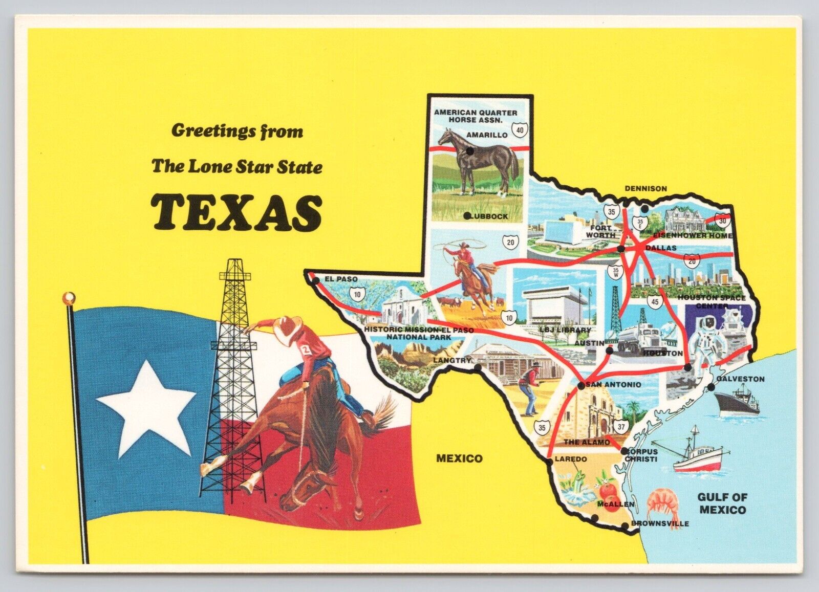Greetings From Texas The Lone Star State Pictorial Road Map Austin Postcard
