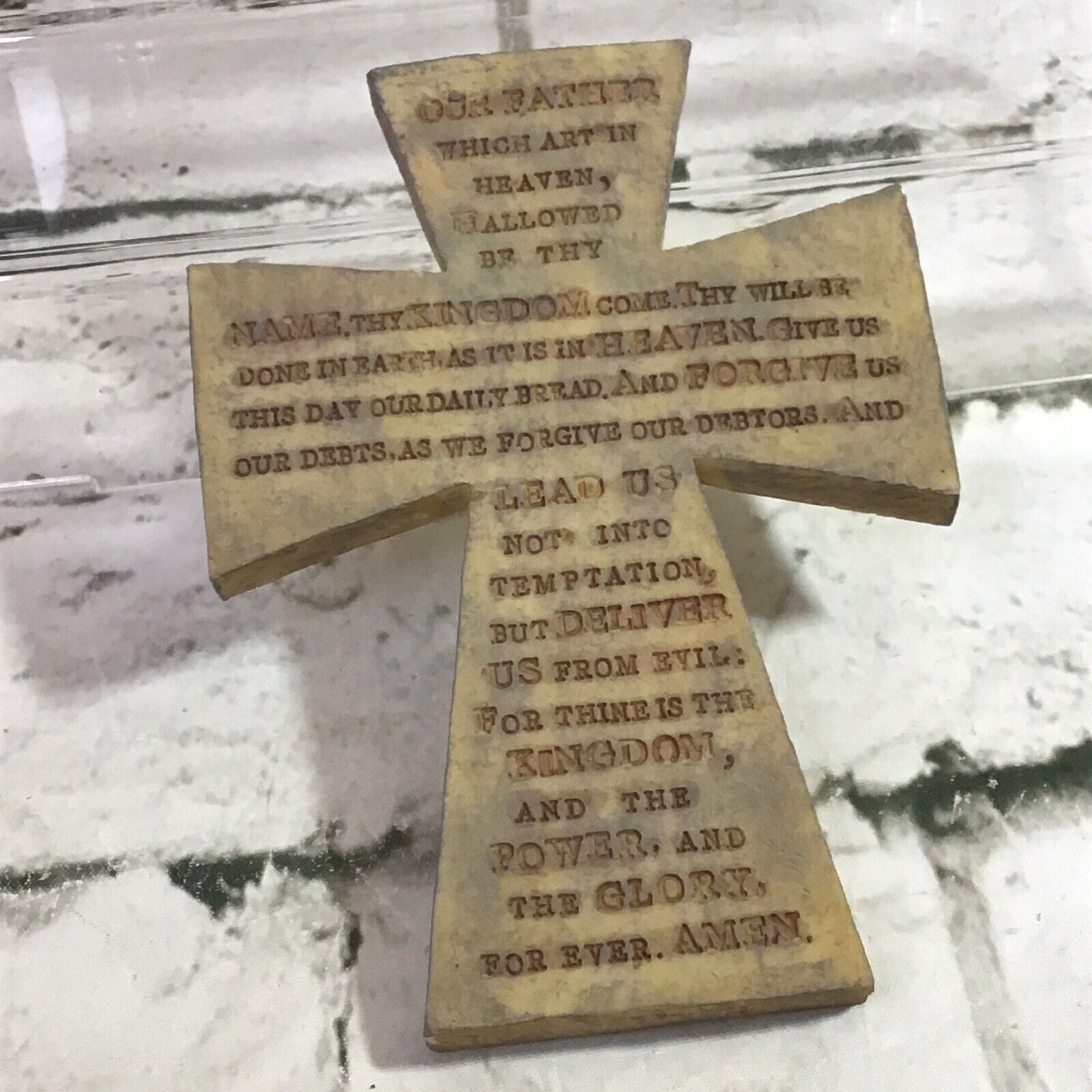 The Lord’s Prayer Etched Resin Cross Crucifix Christian Devotion Wall Decor VTG