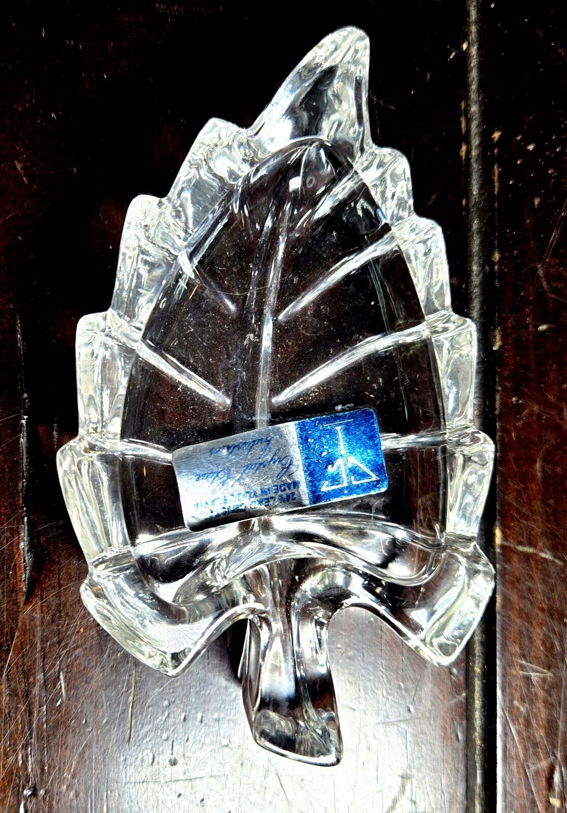 Vintage Crystal Leaf Shaped Trinket Dish Ring Tray Decor Yugoslavia
