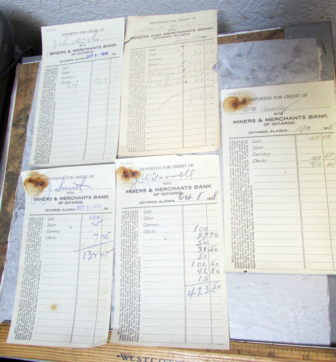 antique 1918 Iditarod ghost town ALASKA Miners & Merchants Bank, 5 deposit pages