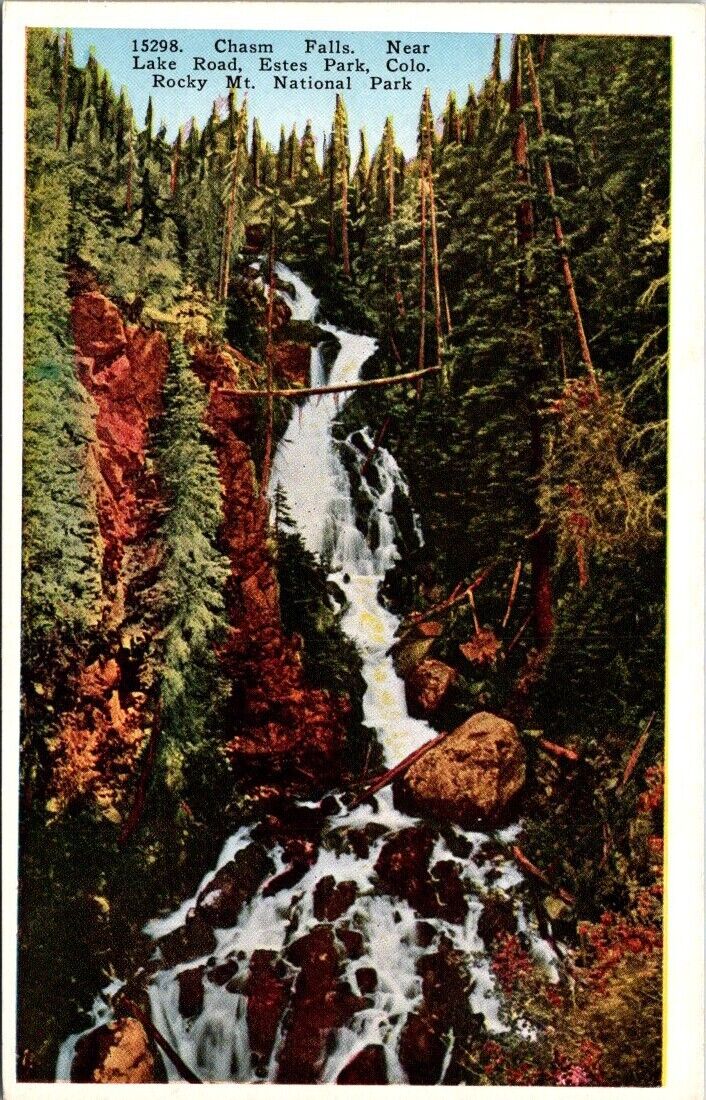 1920s Chasm Falls Rocky Mountain Park Estes Park Colorado Vintage Postcard