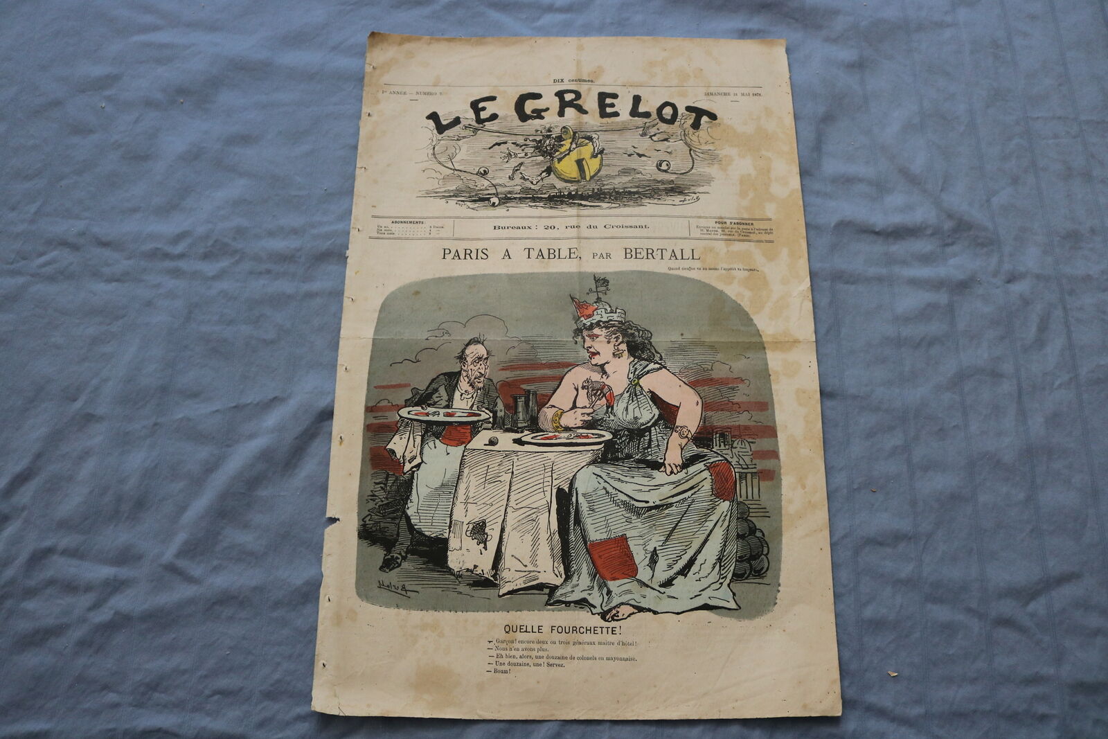 1871 MAY 21 LE GRELOT NEWSPAPER - PARIS A TABLE, PAR BERTALL - FRENCH - NP 8463