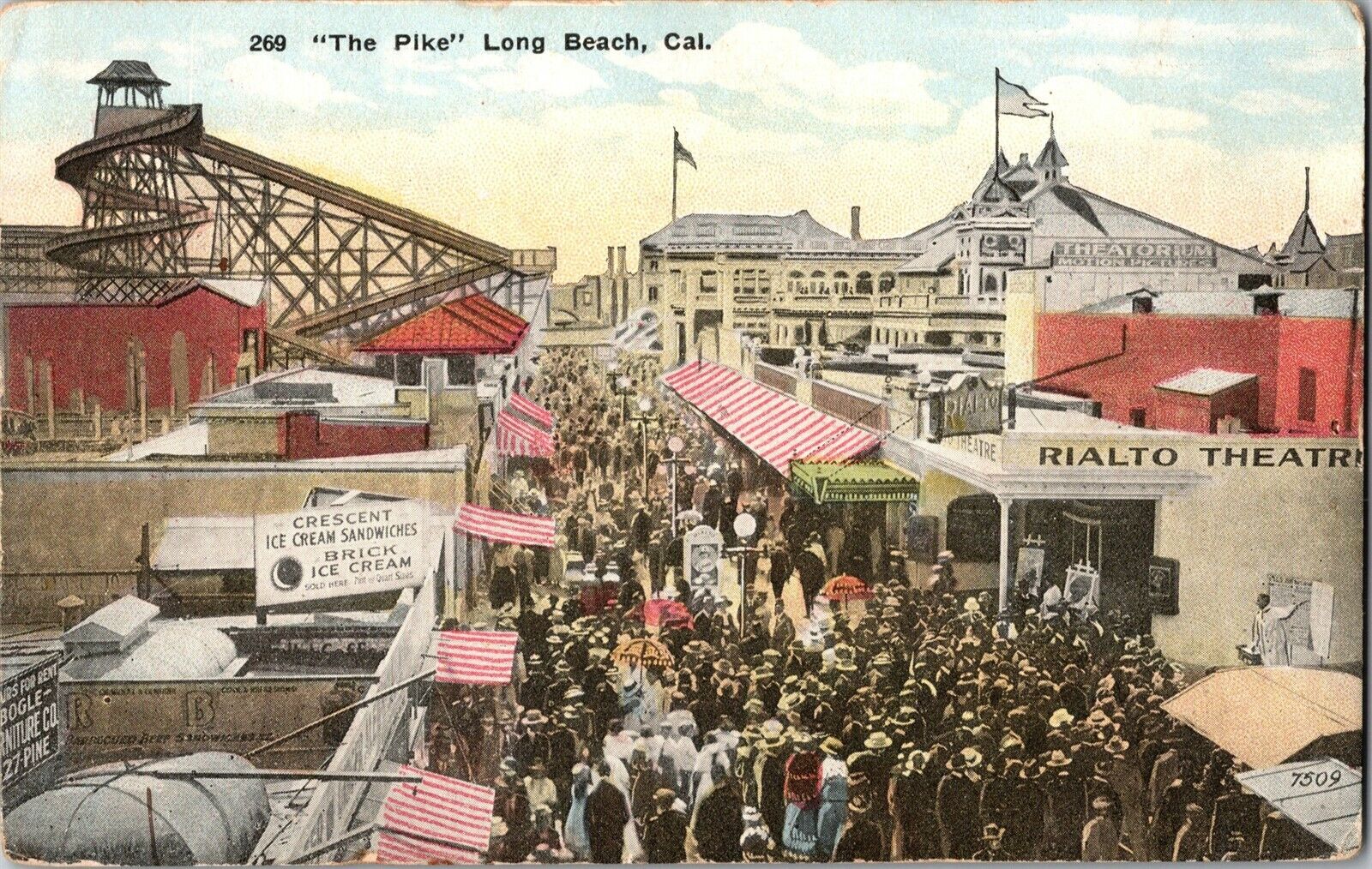 The Pike, Rialto, Ice Cream, Long Beach CA Vintage Postcard H72