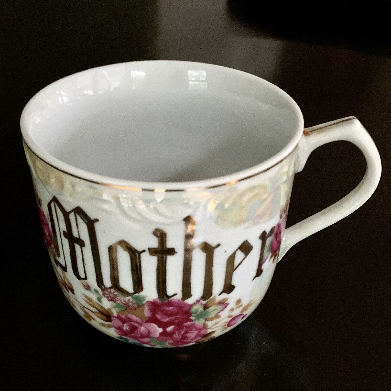 Vintage Brinnco MOTHER Large Tea Coffee Cup Rose Gold Leaf JAPAN Porcelain NM
