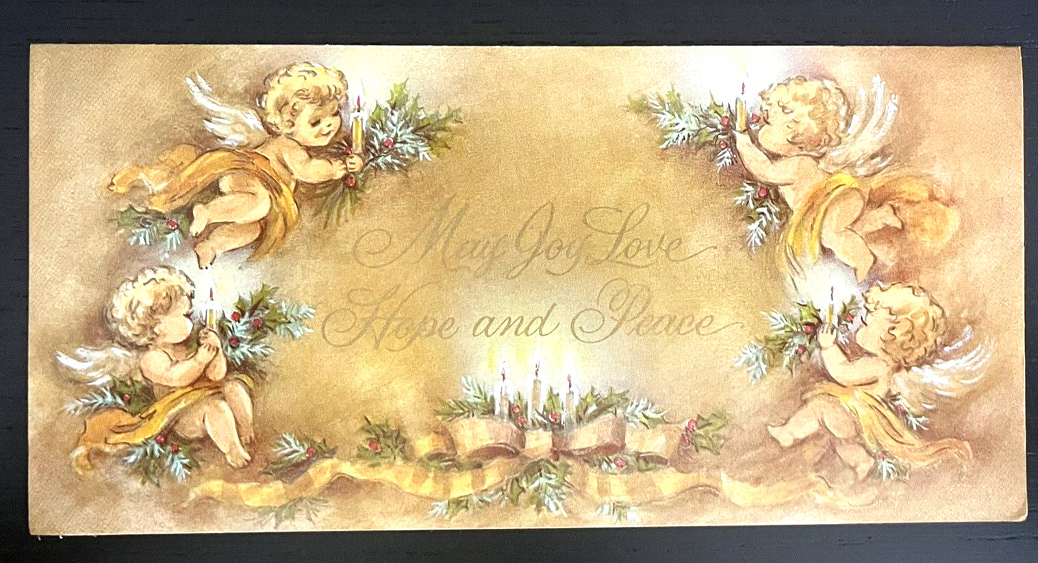 Vintage 60s Sunshine Christmas Baby Angels Wing Joy Love Hope Greeting Card Cute