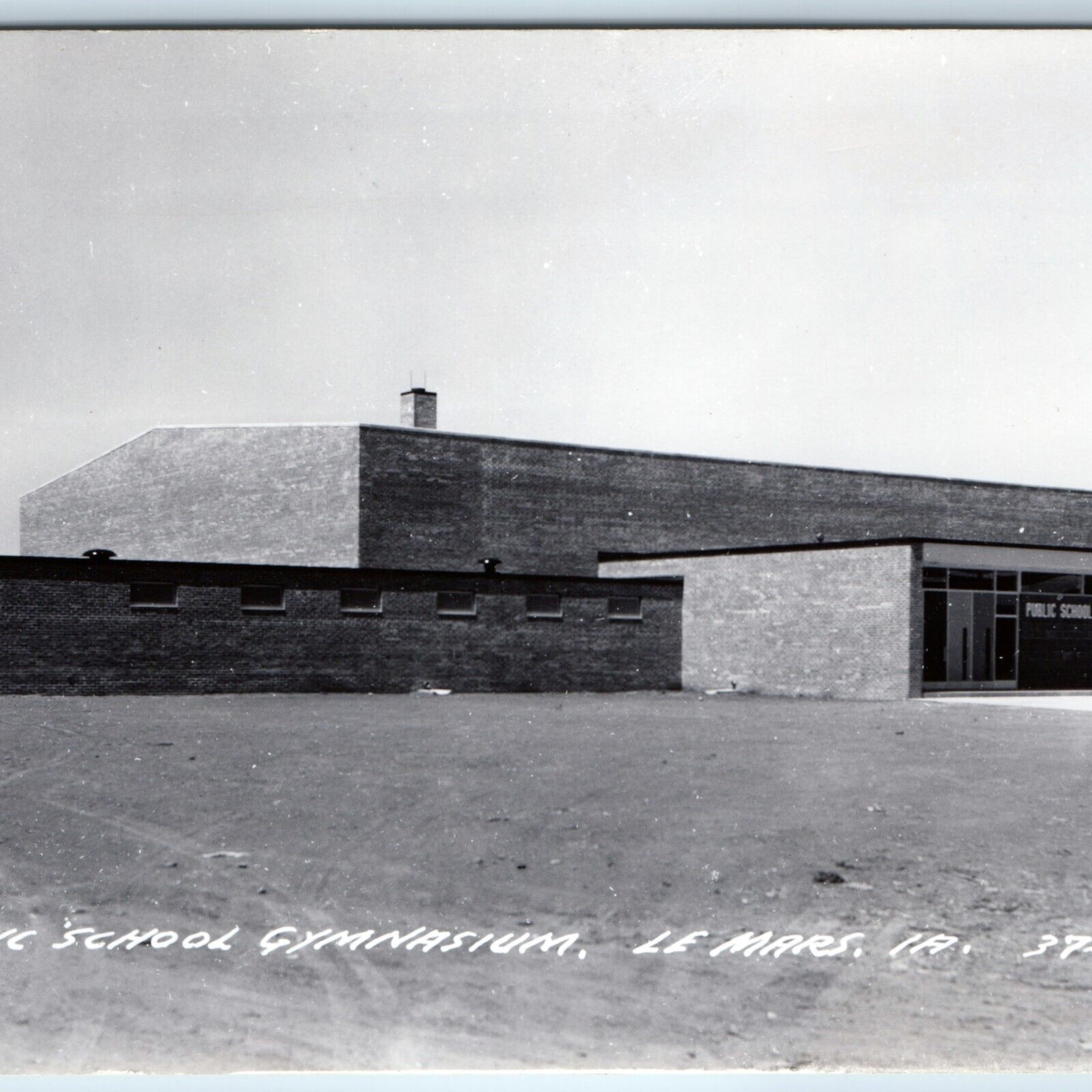 c1950s Le Mars, IA RPPC Public School Gym Brutalist Midcentury Modern Brick A209