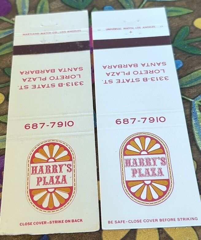 2 Matchbook Covers Harry’s Plaza Loreto Plaza Santa Barbara CA (C131)