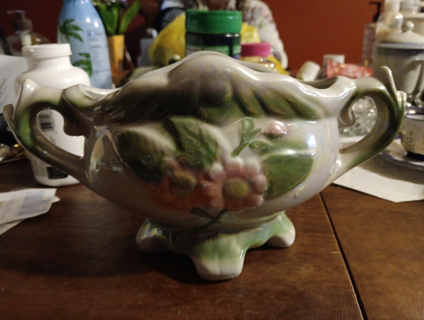 Vintage Ceramic Iridescent Planter Pot Opalescent 10 Inch Long 5 High