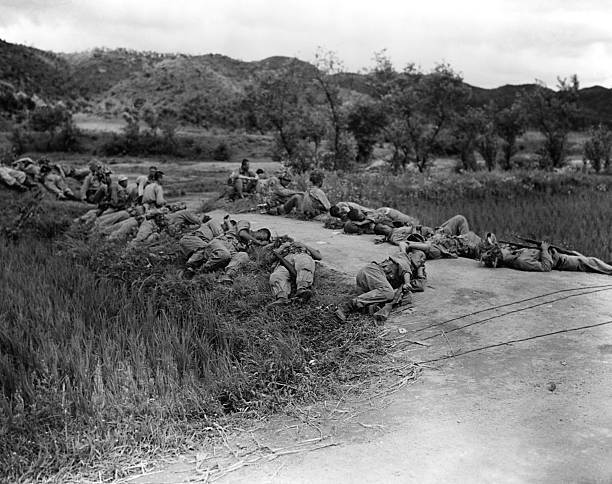 South Korean Soldiers Resting 1950 Old Photo