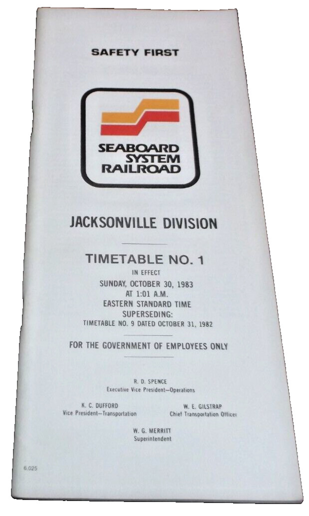 OCTOBER 1983 SEABOARD SYSTEM JACKSONVILLE DIVISION EMPLOYEE TIMETABLE #1