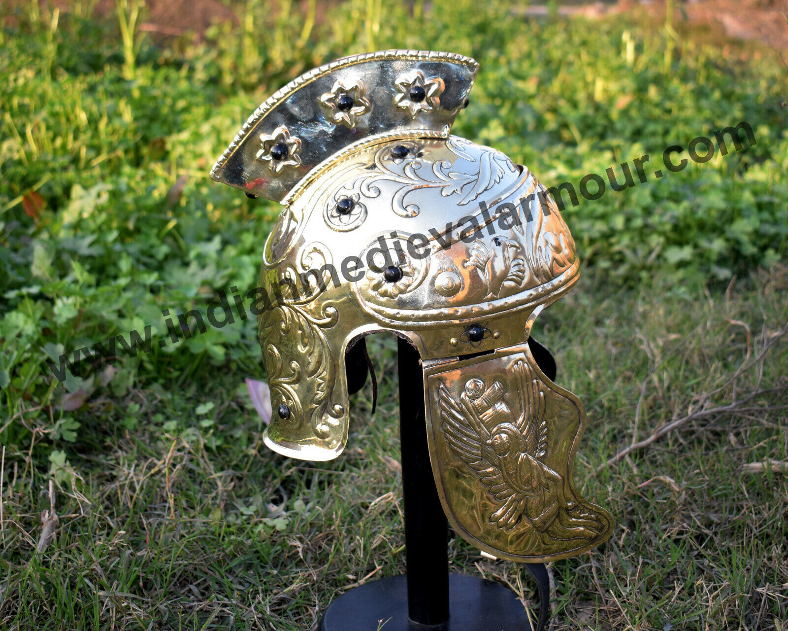 Attic Greek Helmet in Brass Beautifully Embossed Handmade Reenactment Helmet Cos