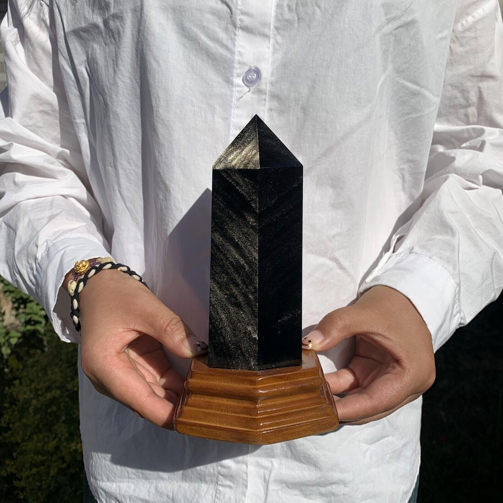 810g Natural Black Golden Obsidian Tower Obelisk Point Mineral Crystal Healing