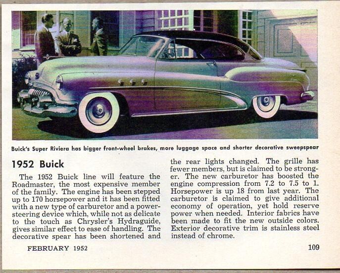 1952 Print Ad The \'52 Buick Super Riviera Bigger Front Wheel Brakes