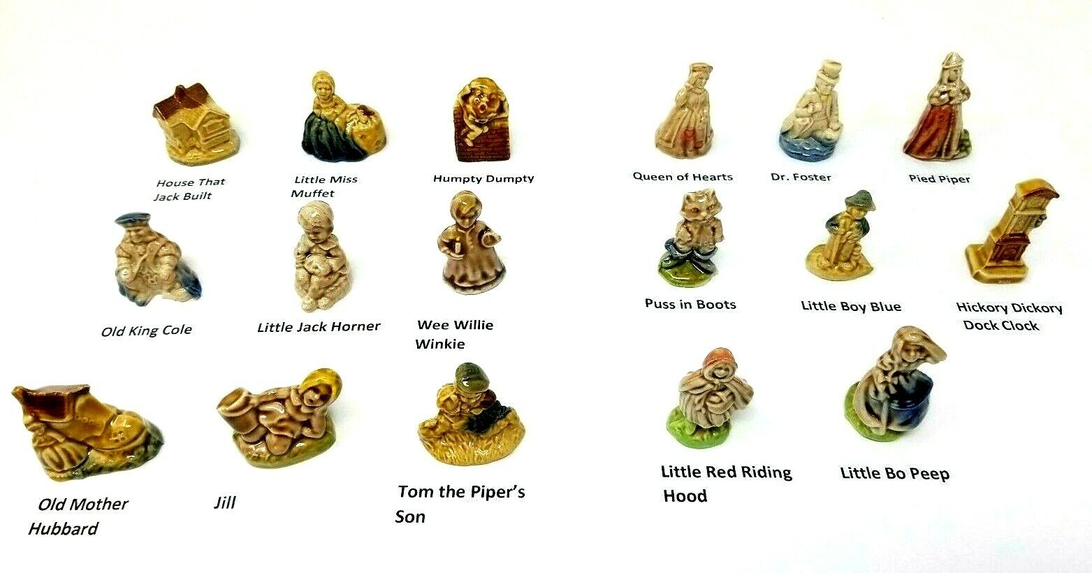 Lot of 17 Vintage Miniature Wade Whimsies Red Rose Tea Nursery Rhyme Figurines