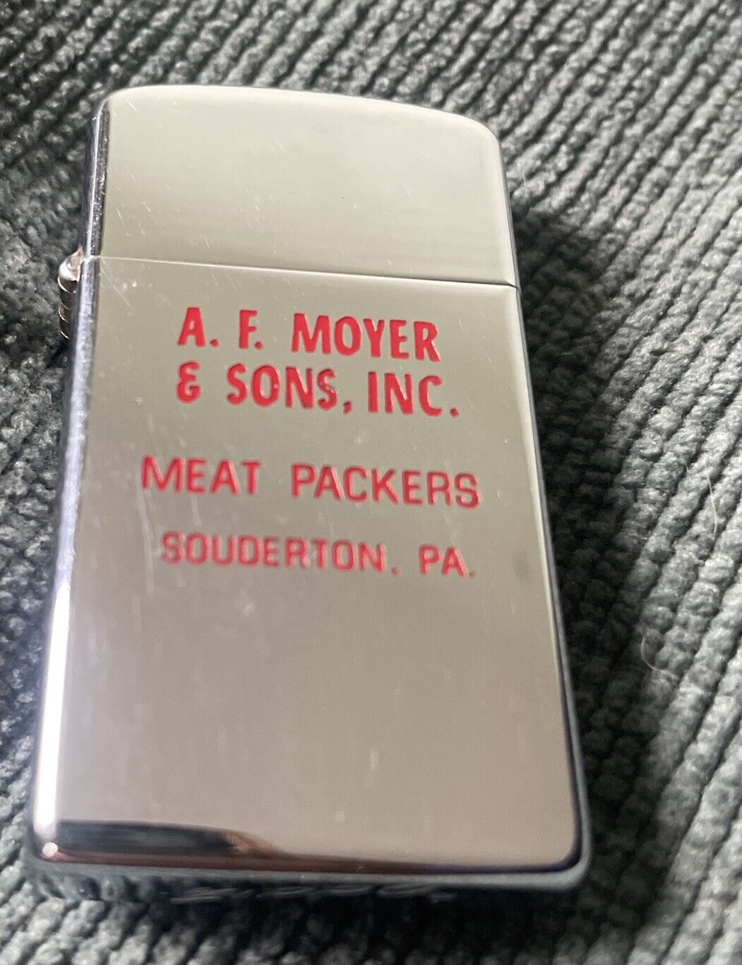 Zippo Slim Vintage 1966 Lighter - A.F Moyer &sons  Souderton Pa Advertisement