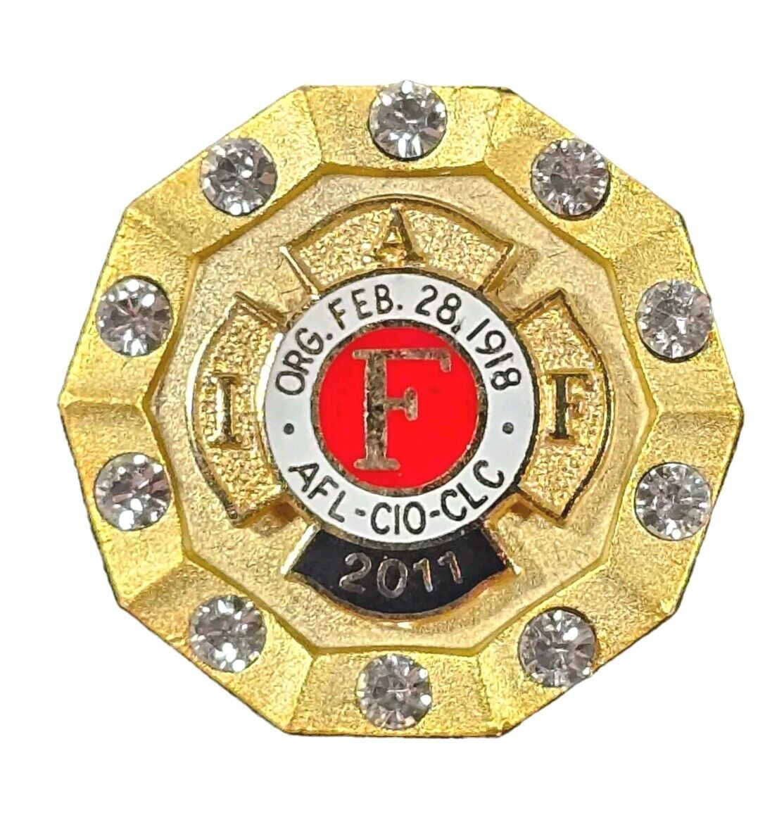 AFL-CIO-CLC Goldtone Union Pin Enamel w/ Rhinestones in Original Box