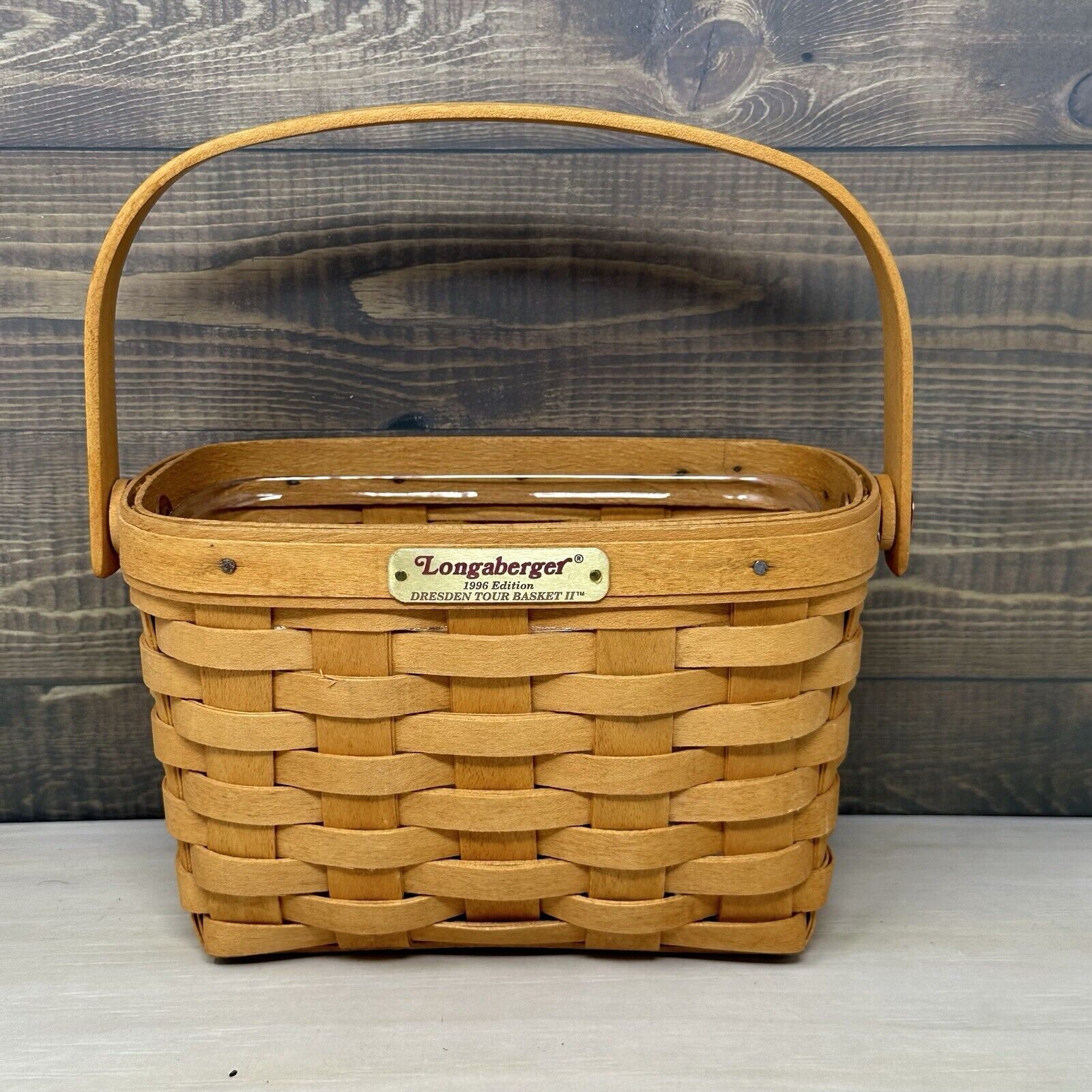 1996 Longaberger Dresden Tour Basket II with Swing Handle Plastic Protector